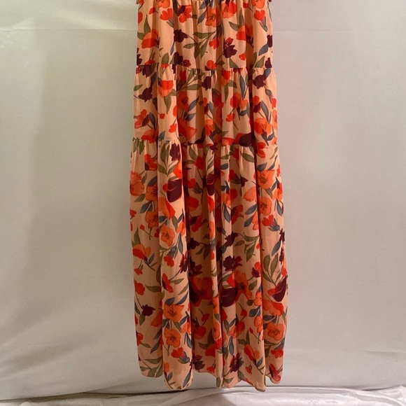 Women's Medium Orange Floral V-Neck Maxi Dress - Picture 9 of 11